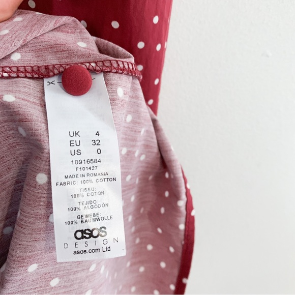 ASOS Design Pink Cotton Polka Dot Babydoll Mini Dress Sz 0 - Picture 12 of 13